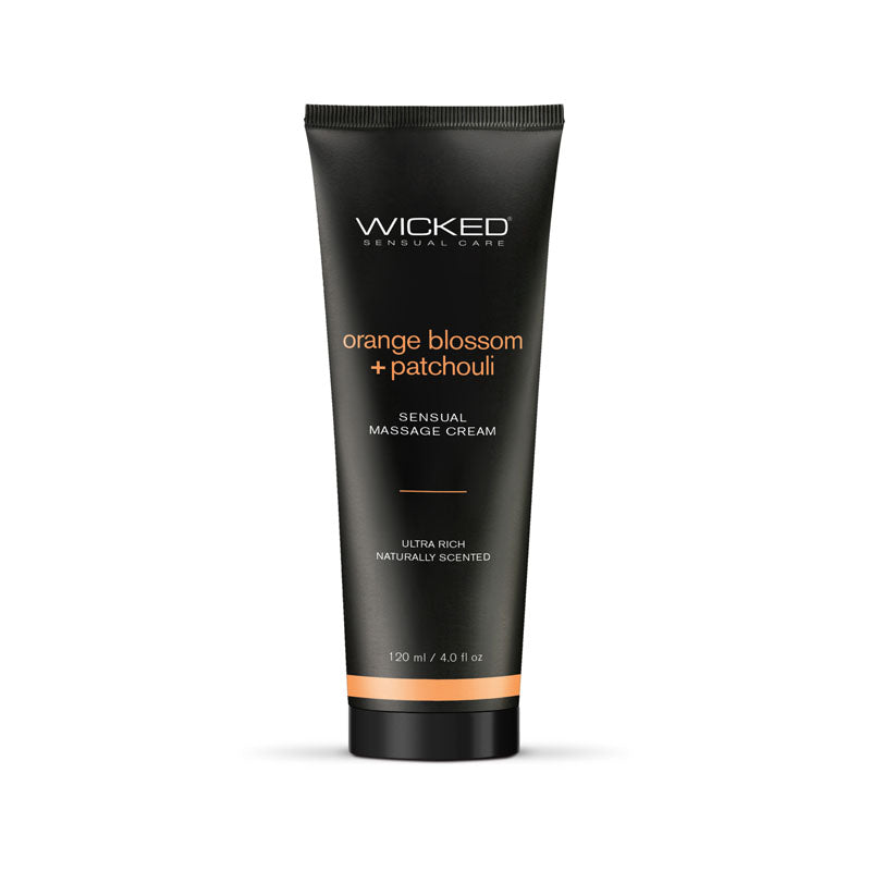 Wicked orange blossom + patchouli massage cream 120 ml tube, sensual and ultra-rich scented massage cream.