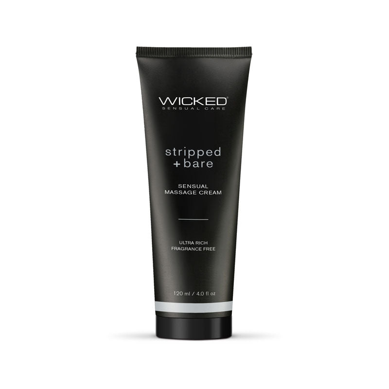 Wicked STRIPPED + BARE Sensual Massage Cream - Unscented Massage Cream - 120 ml Tube in sleek black packaging