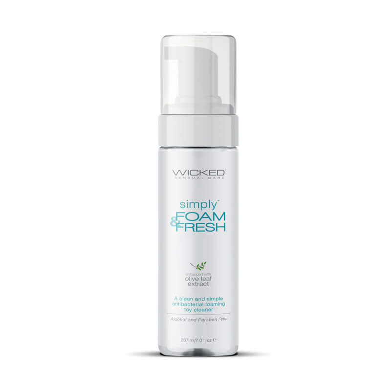 Wicked Simply Foam 'n Fresh antibacterial toy cleaner in a 207 ml bottle, enriched with essential oils for safe toy cleaning.
