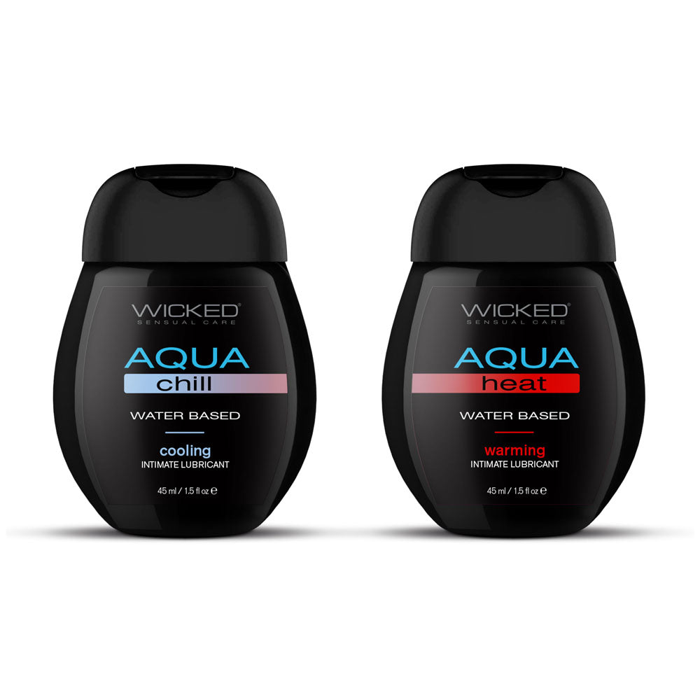 Wicked Sensation Kit - Warming & Cooling Water Based Lubricants - 2 Pack of 45 ml Bottles featuring Aqua Chill and Aqua Heat.
