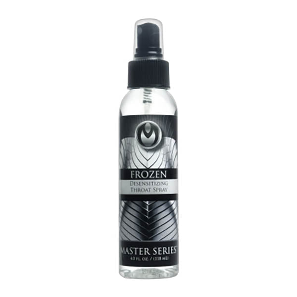 Master Series Frozen - Deep Throat Desensitising Spray - 118 ml in a clear spray bottle for intimate play.