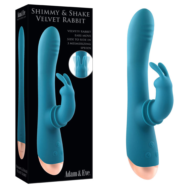 Adam & Eve SHIMMY & SHAKE VELVET RABBIT - 22.4 cm USB Rechargeable Rabbit Vibrator with side-to-side movement.