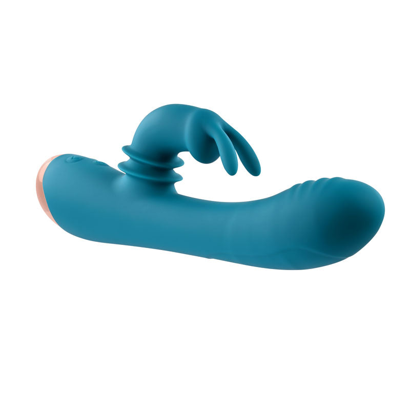 Adam & Eve SHIMMY & SHAKE VELVET RABBIT - 22.4 cm USB Rechargeable Rabbit Vibrator in blue silicone.