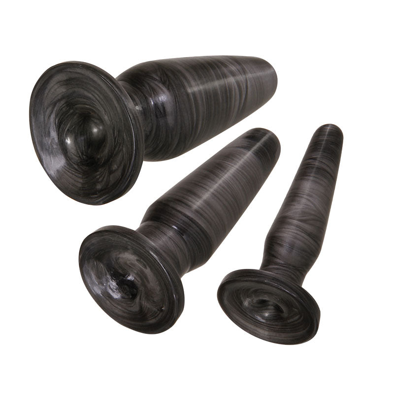 Adam & Eve ANAL ROCKETS TRAINER SET -  Butt Plugs - Set of 3 Sizes featuring galaxy-finished PVC material.