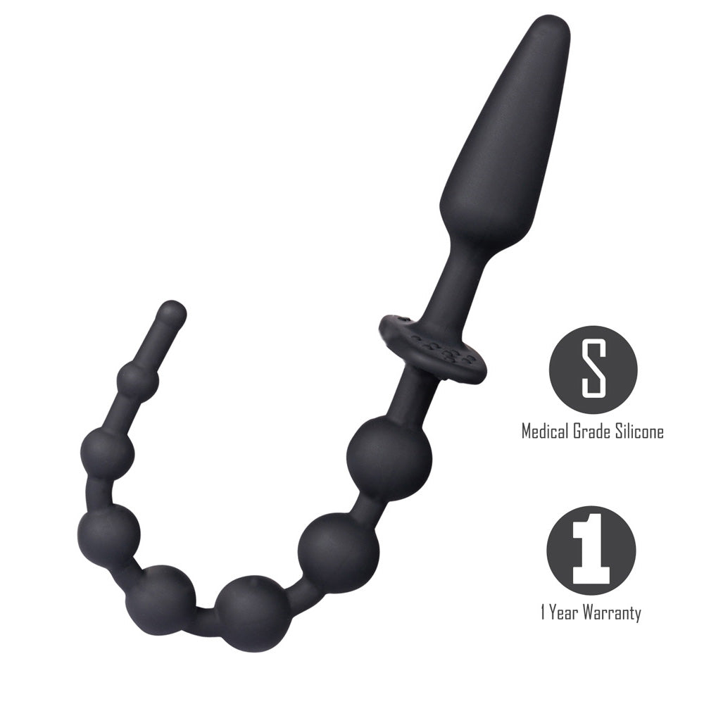 Maia SORRA -  Anal Plug with Beads, made from medical grade silicone, featuring a flared base and seven graduated beads.