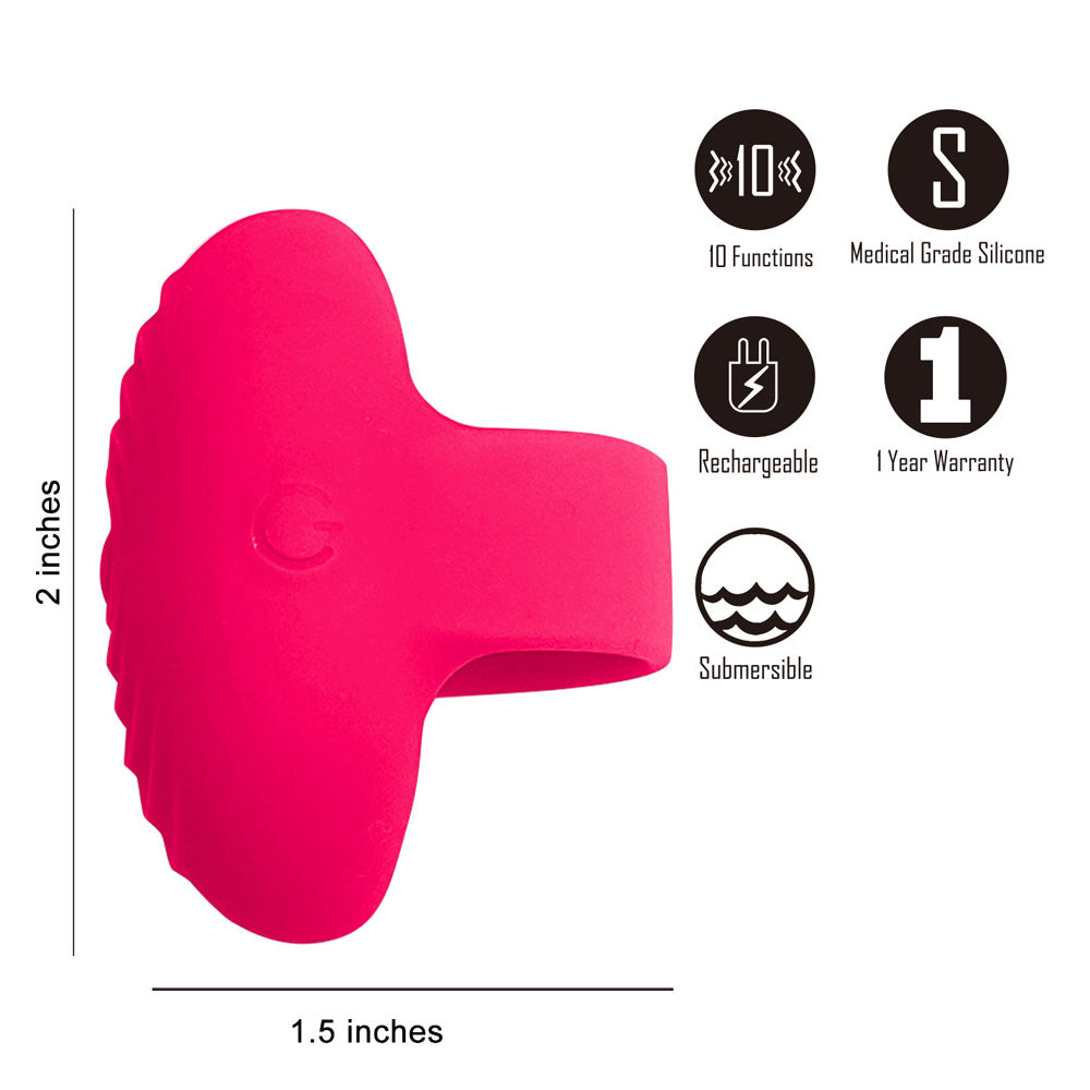 Maia RUBY -  USB Rechargeable Finger Stimulator with 10 functions, made from medical grade silicone and waterproof.