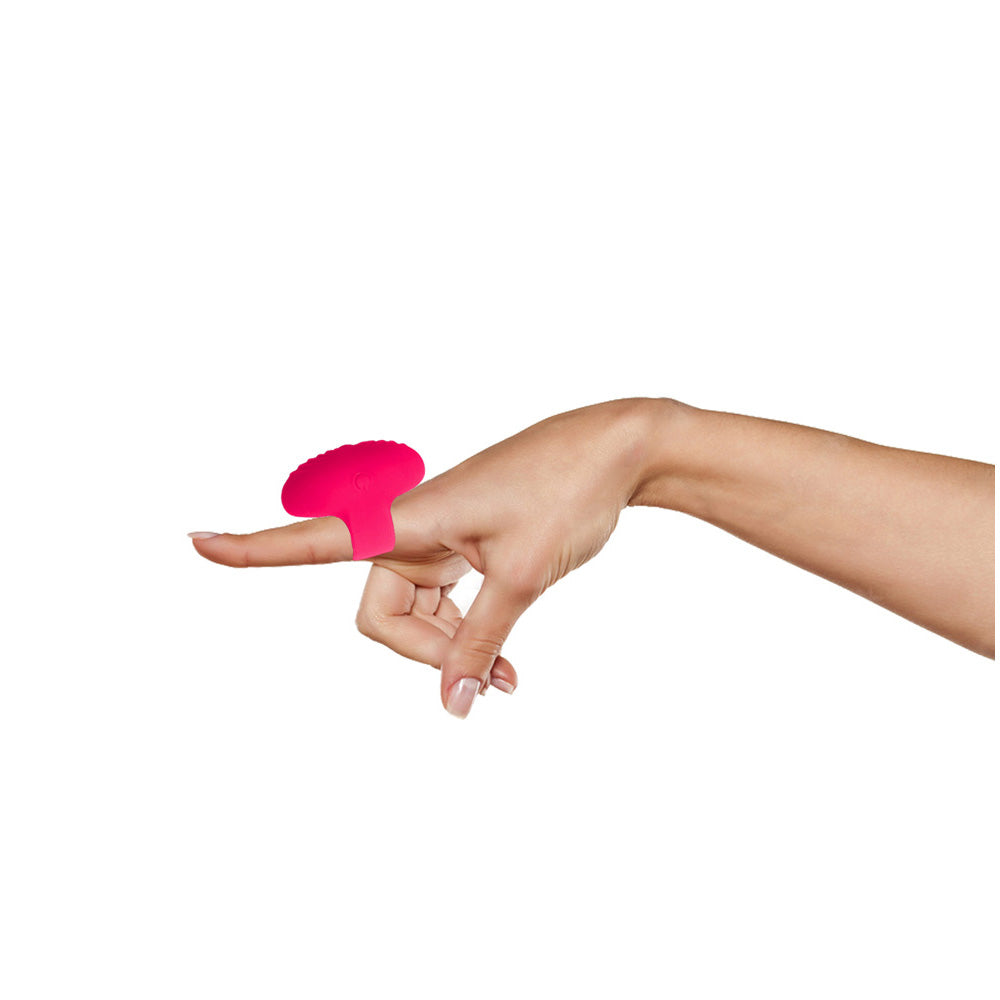 Maia RUBY -  USB Rechargeable Finger Stimulator on a finger, designed for intimate essentials for her.