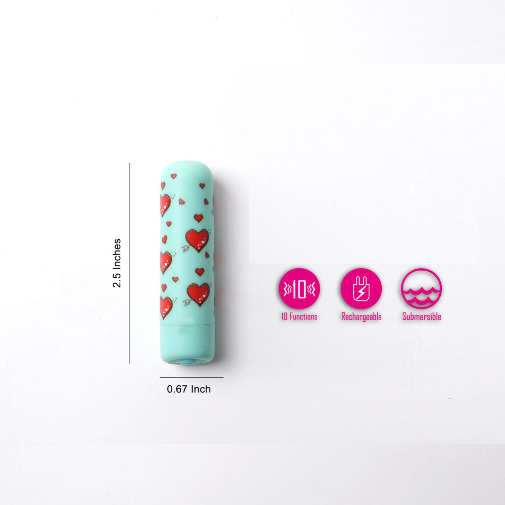 Maia JILLY - Teal - Teal USB Rechargeable Powerful Finger Stimulator with heart design and measurements.