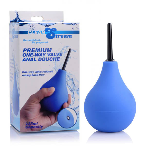 CleanStream Premium One-Way Valve Anal Douche - Unisex Douche with blue design and sturdy nozzle for comfortable use.