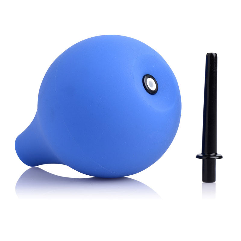 CleanStream Premium One-Way Valve Anal Douche - Unisex Douche with a blue bulb and black nozzle for comfortable use.