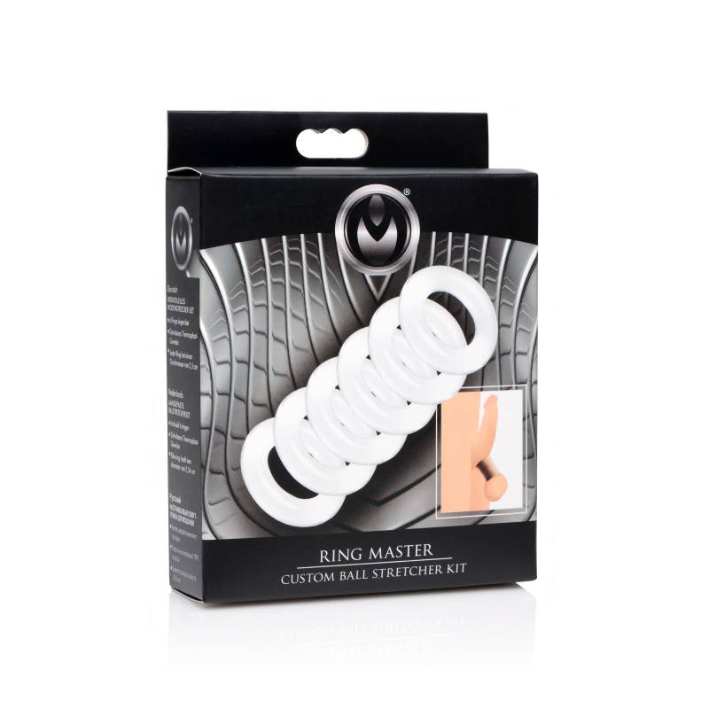 Master Series Ring Master -  Ball Stretcher Kit packaging with six customizable stretchy rings for enhanced pleasure.