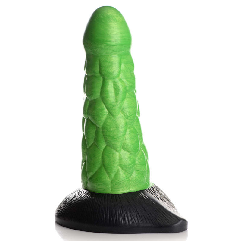 Creature Cocks Radioactive Reptile Thick Scaly Silicone Dildo -  19 cm Dildo with shiny green finish and flanged black base.