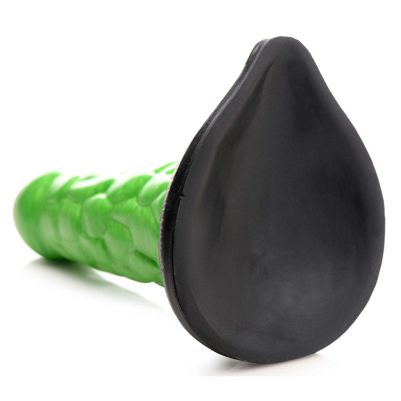 Creature Cocks Radioactive Reptile Thick Scaly Silicone Dildo - 19 cm Dildo with a green textured shaft and black flanged base.