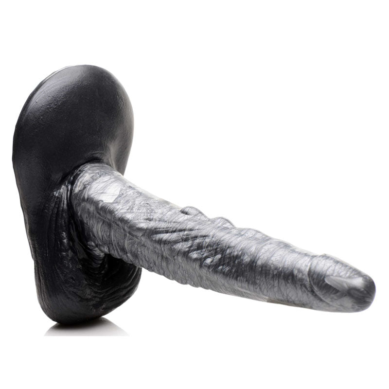 Creature Cocks The Gargoyle Rock Hard Silicone Dildo - Silver 23.6 cm Fantasy Dildo showing detailed texture and flanged base.