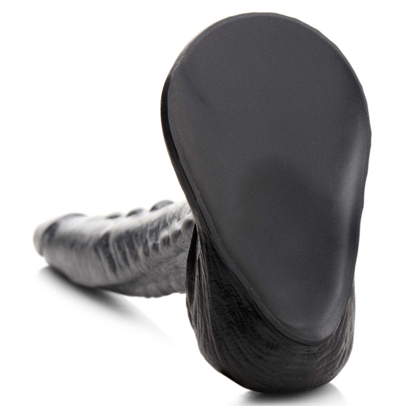 Creature Cocks The Gargoyle Rock Hard Silicone Dildo - Silver 23.6 cm Fantasy Dildo bottom view with suction cup base.