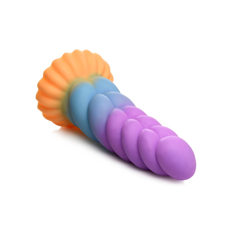 Creature Cocks Mystique Silicone Unicorn Dildo - 21 cm Fantasy Dildo in vibrant orange, blue and purple hues.