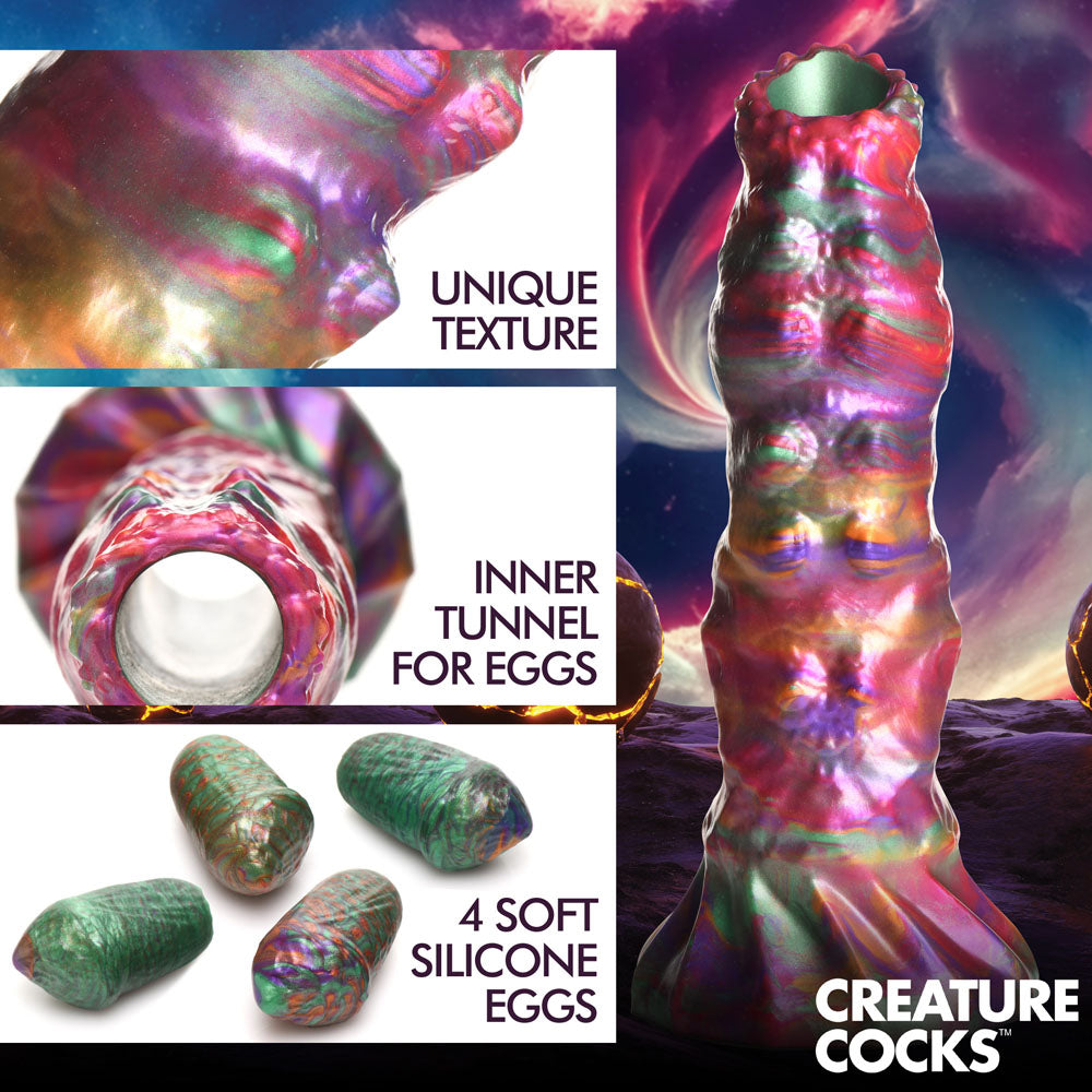 Creature Cocks Larva Silicone Dildo - 22.9 cm Fantasy Dildo with Eggs showcasing unique texture and inner tunnel for eggs.