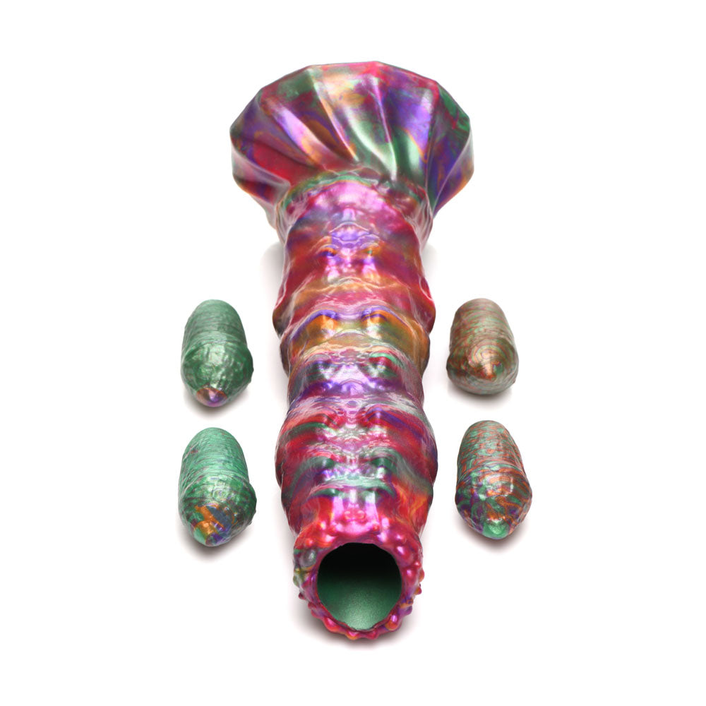 Creature Cocks Larva Silicone Dildo -  22.9 cm Fantasy Dildo with Eggs in vibrant colors and textures.