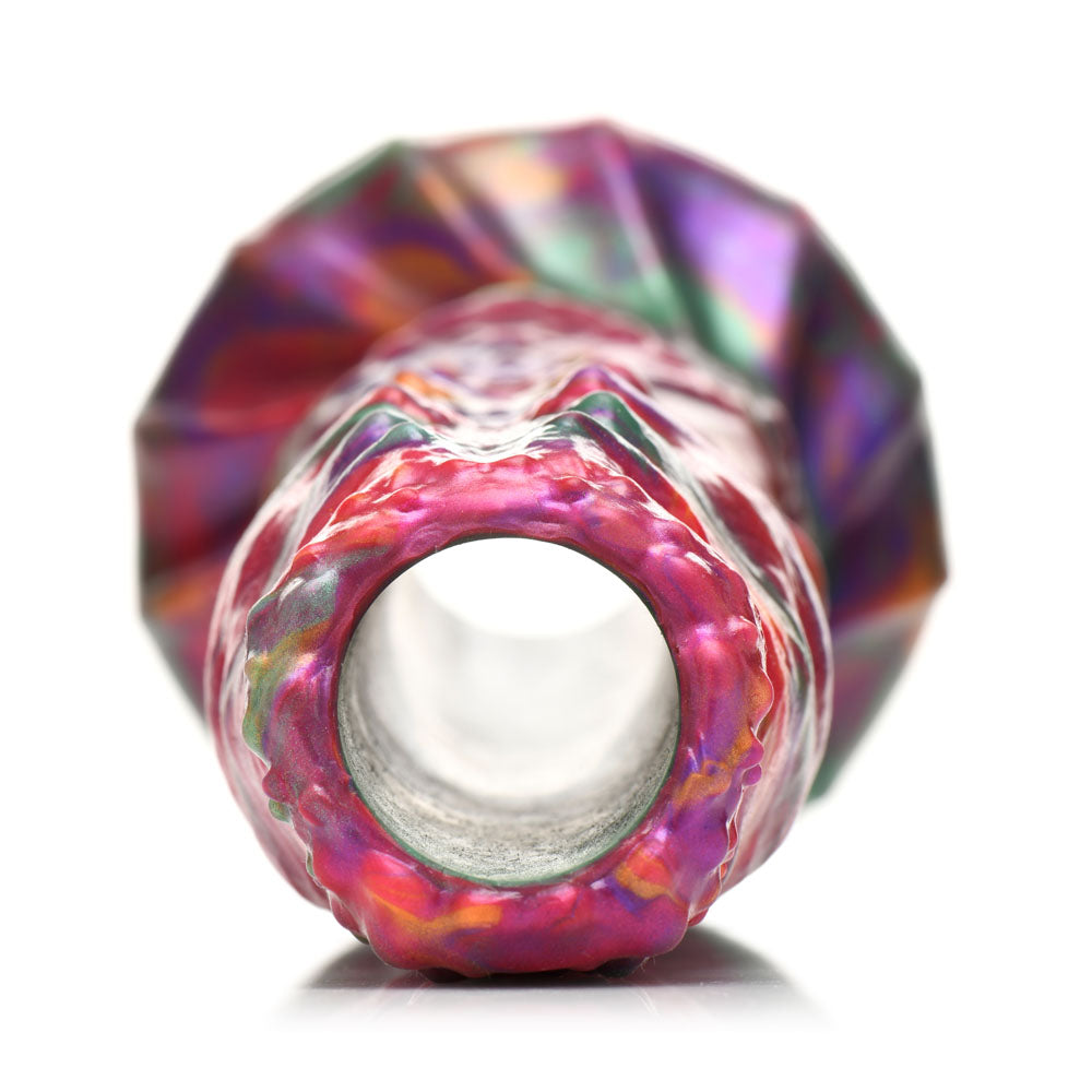 Creature Cocks Larva Silicone Dildo - 22.9 cm Fantasy Dildo with Eggs, close-up view of the colorful textured shaft.