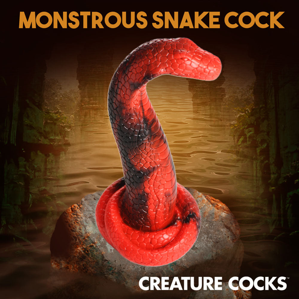 Creature Cocks King Cobra Silicone Dildo - 21.4 cm Fantasy Dildo, monstrous snake cock design in red and black.
