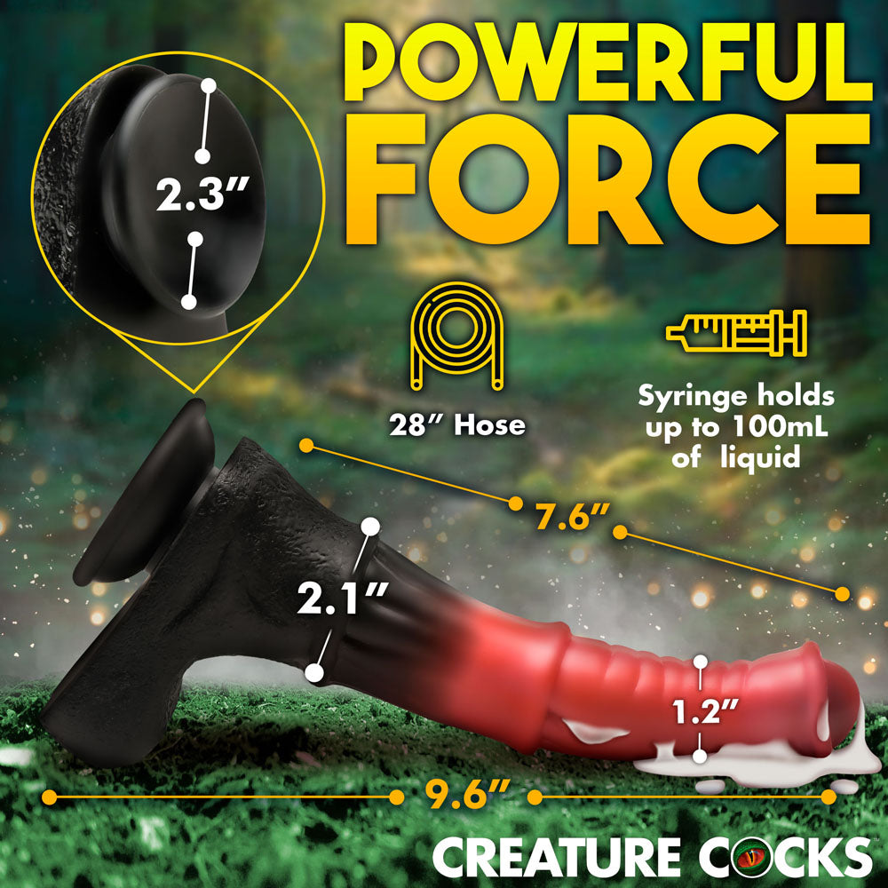 Creature Cocks Centaur Explosion - Pink/Black 24.5 cm Squirting Fantasy Dildo with powerful force info and measurements.