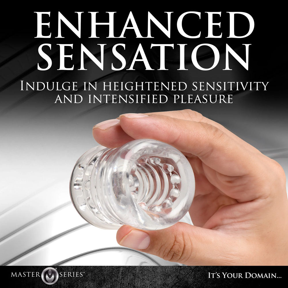 Master Series Ball Stack Ball Stretcher -  -  Ball Stretcher in hand emphasizing enhanced sensation for pleasurable experiences.