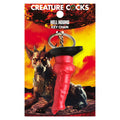 Creature Cocks Hell-Hound Keychain - Novelty Fantasy Dildo Keyring on a fiery background with a Hell Hound.