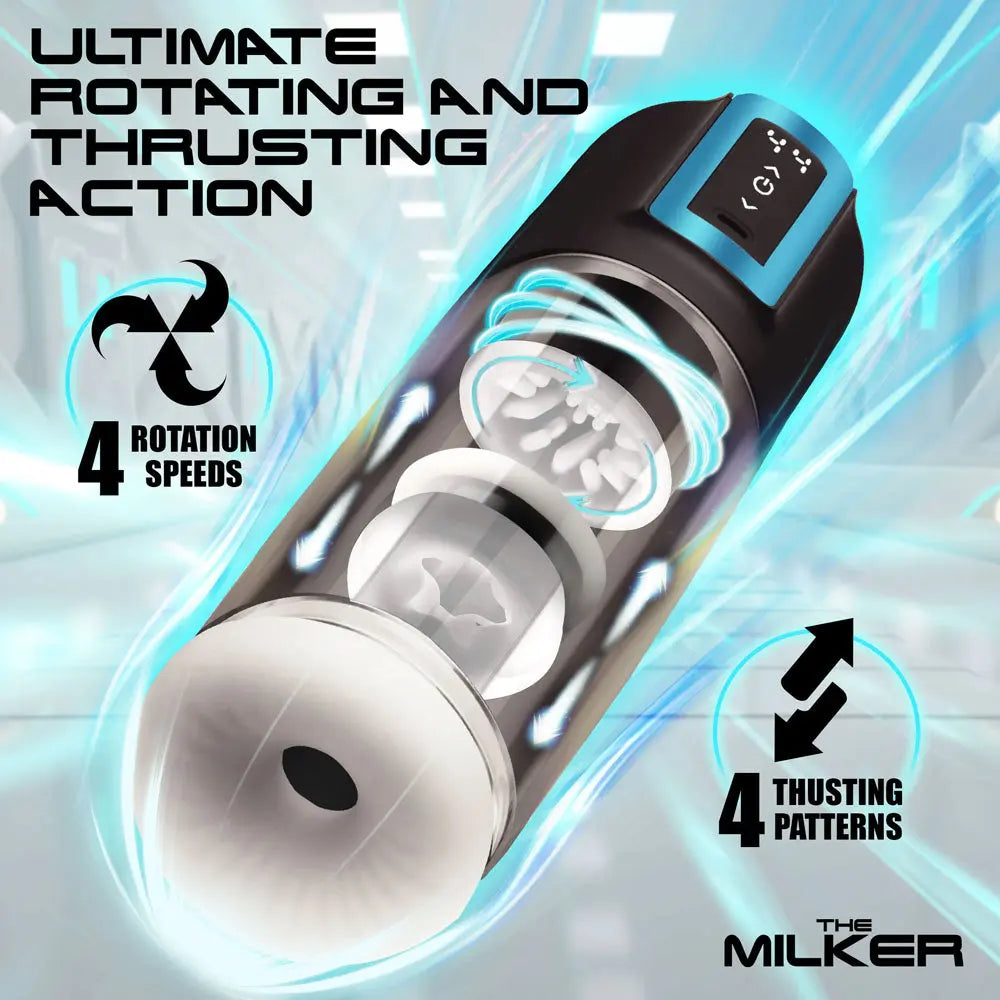 LoveBotz The Milker Roto-Stroke - USB Rechargeable Thrusting & Rotating Male Masturbator XR Brands Discreet Intimate Essentials.