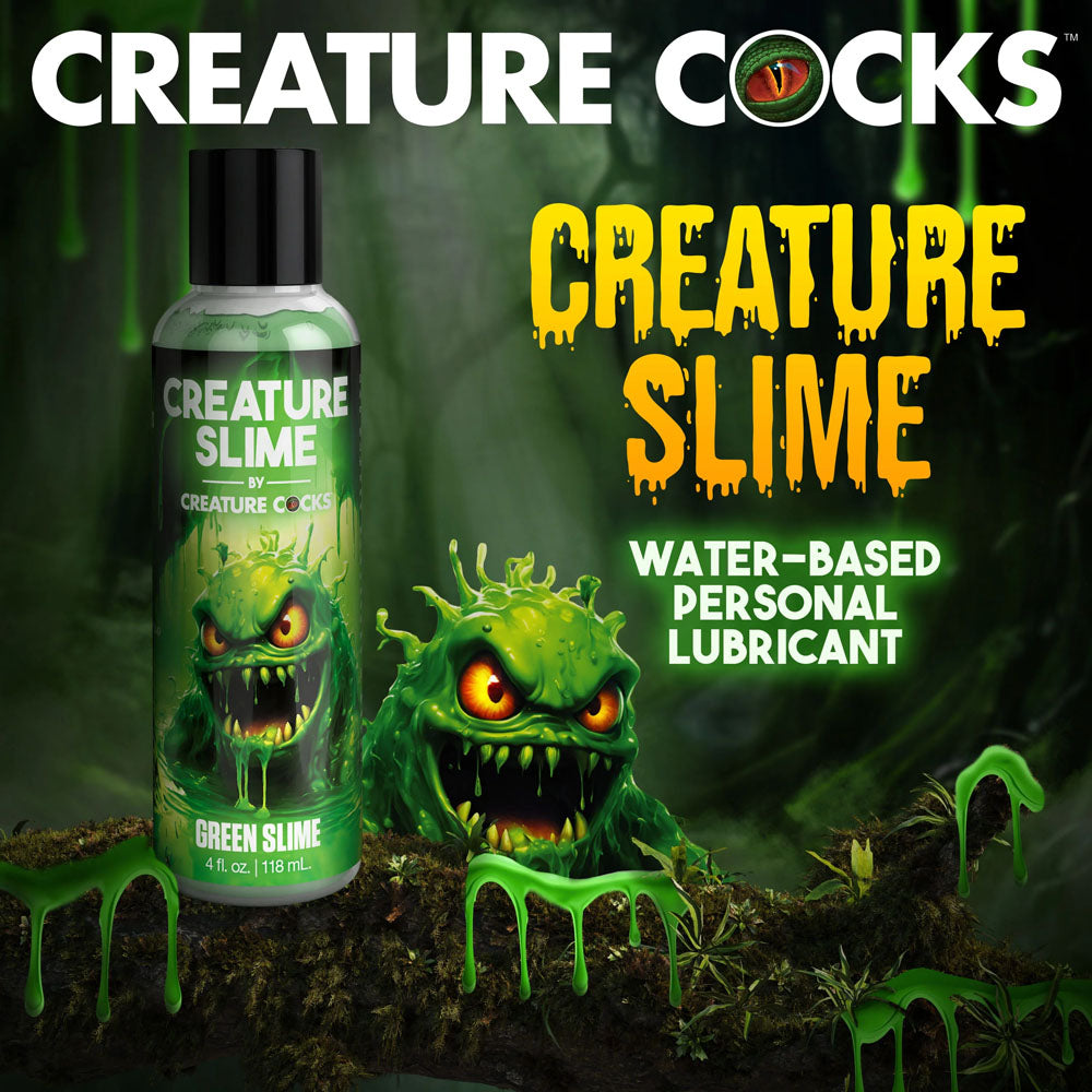 Creature Slime by Creature Cocks -  Slime -  Water Based Lubricant - 118 ml Bottle in a spooky green setting.