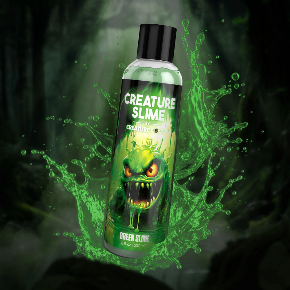 Creature Slime by Creature Cocks -  Slime -  Water Based Lubricant - 237 ml Bottle in a green splash background.
