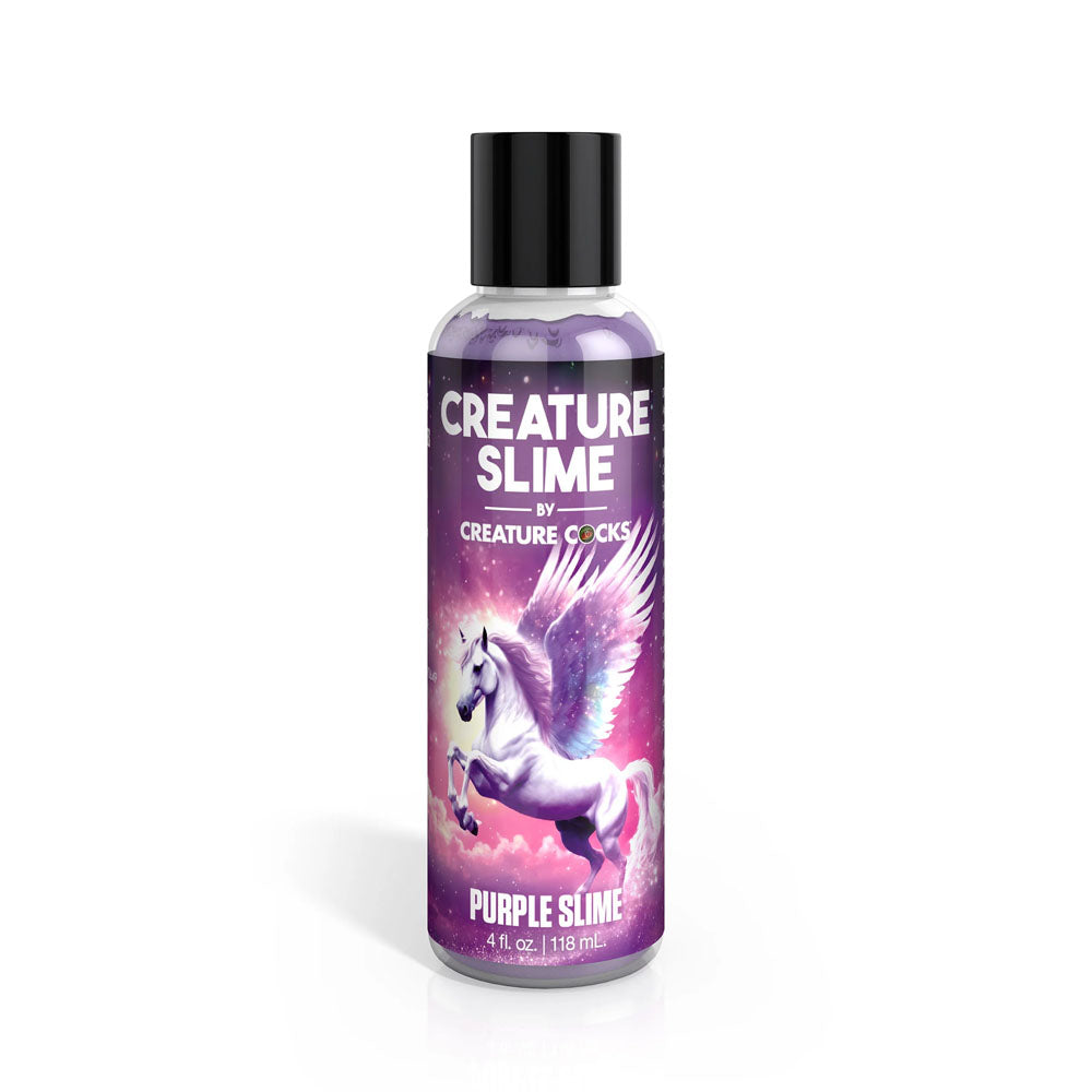 Creature Slime by Creature Cocks -  Slime -  Water Based Lubricant - 118 ml Bottle in a purple design with a unicorn image.