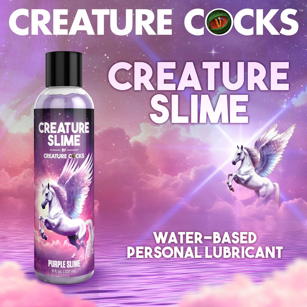 Creature Slime by Creature Cocks -  Slime -  Water Based Lubricant - 237 ml Bottle with a purple unicorn backdrop.