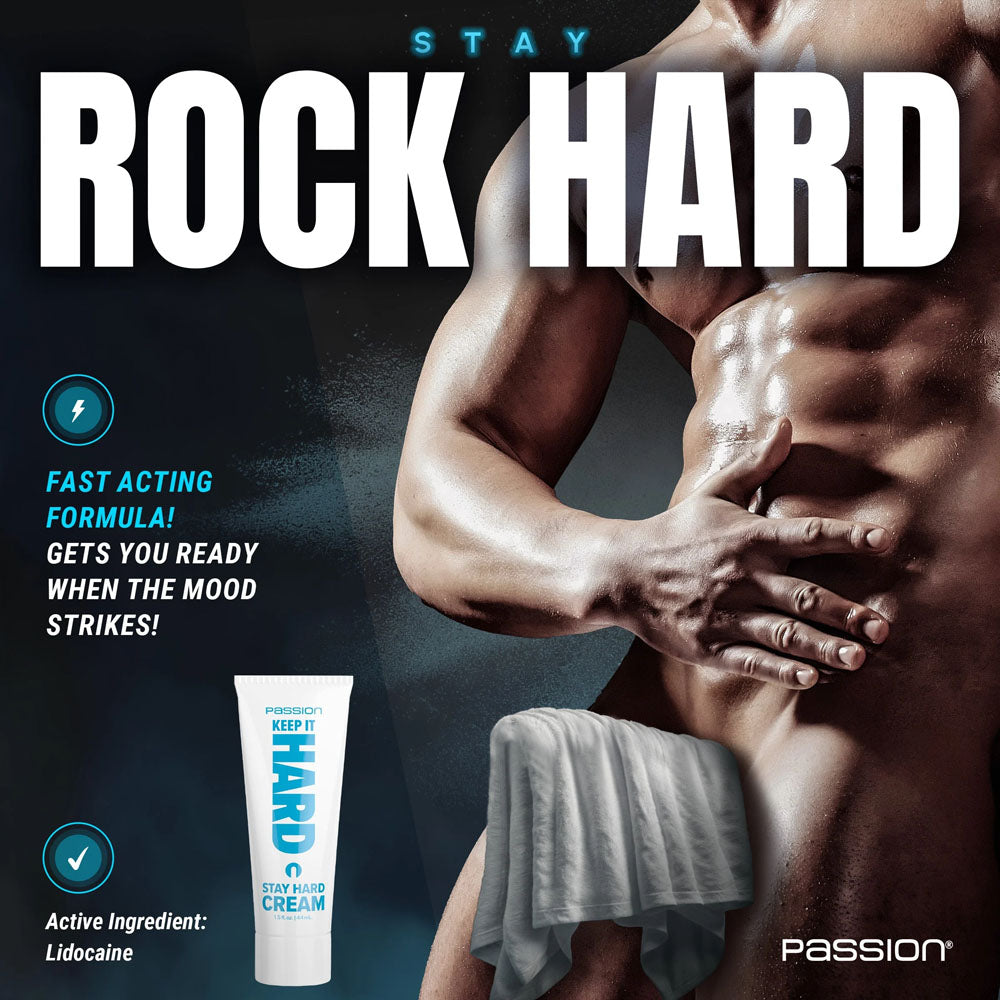 Passion Keep It Hard - Stay Hard Cream - 44 ml with a muscular man showcasing confidence and readiness.