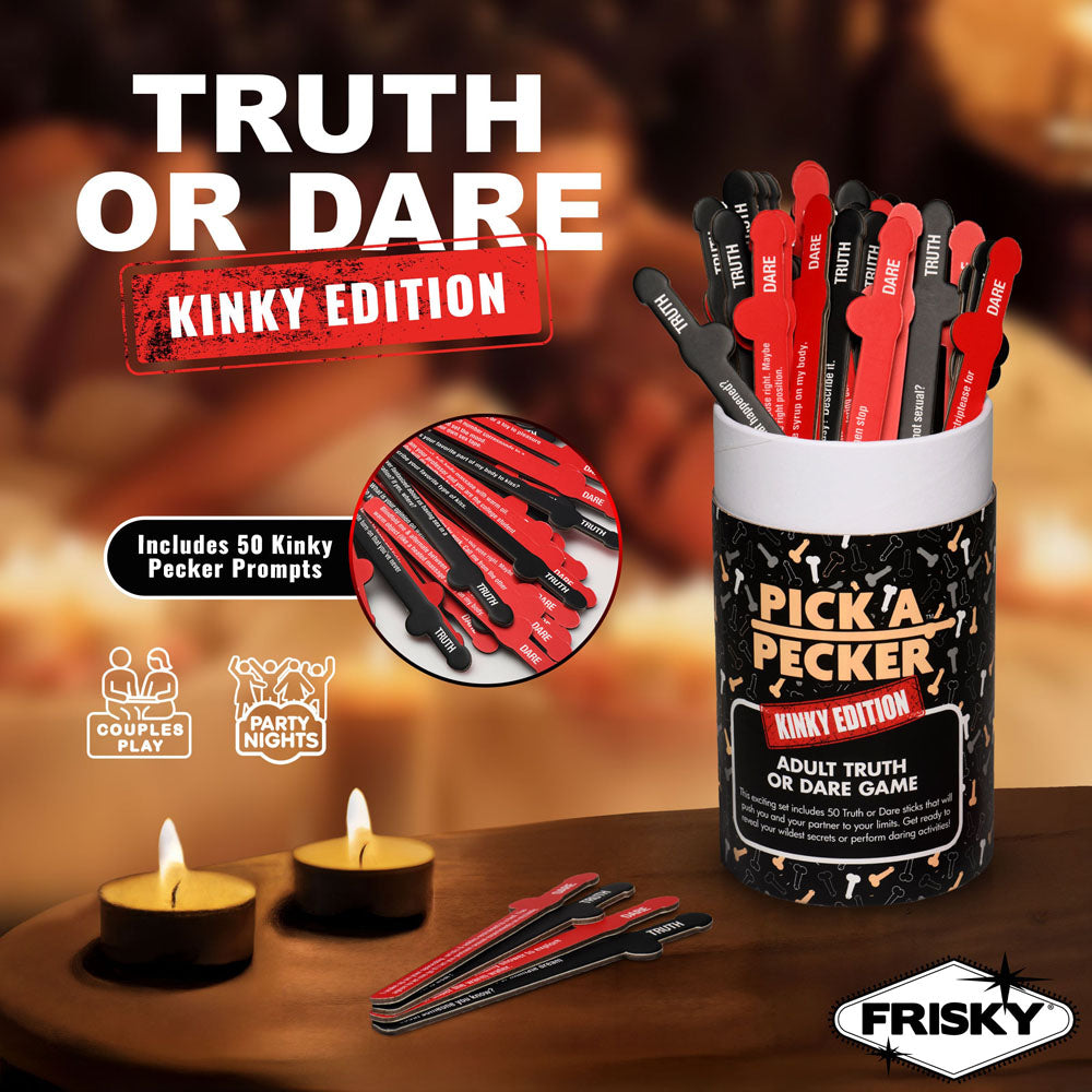 Frisky Pick A Pecker - Kinky Edition - Adult Truth Or Dare Game featuring playful pecker prompts for couples.