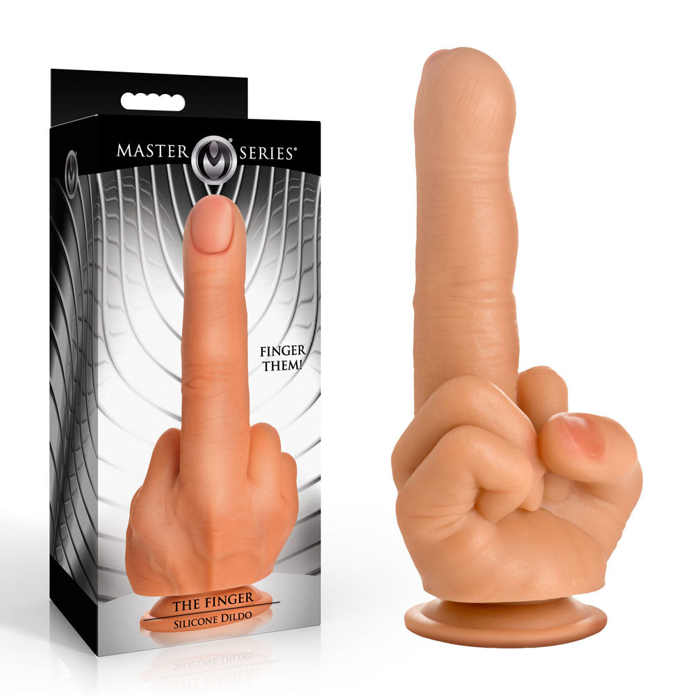Master Series The Finger - 21.3 cm Giant Finger Dildo in packaging with a realistic design for intimate essentials.