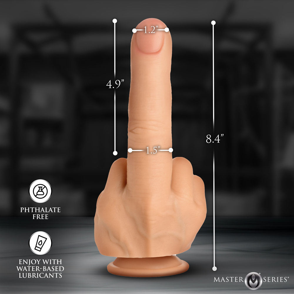 Master Series The Finger - 21.3 cm Giant Finger Dildo dimensions, phthalate free, water-based lubricant compatible.
