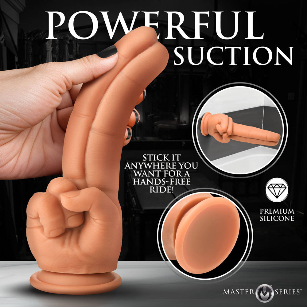 Master Series The Pleaser - 23.6 cm Double Finger Dildo with powerful suction for hands-free fun.