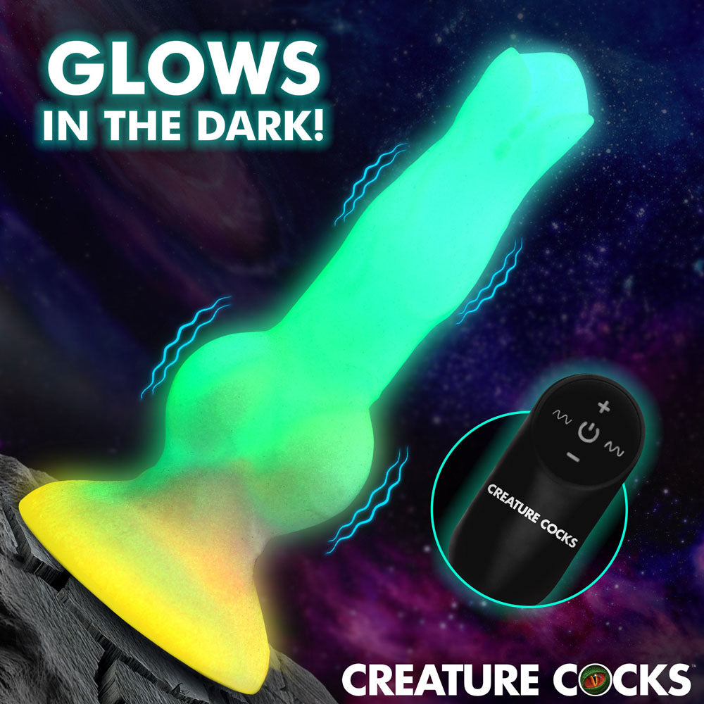 Creature Cocks Astro Cock - Glow In Dark 20.6 cm Vibrating Fantasy Dildo with Remote glowing in the dark