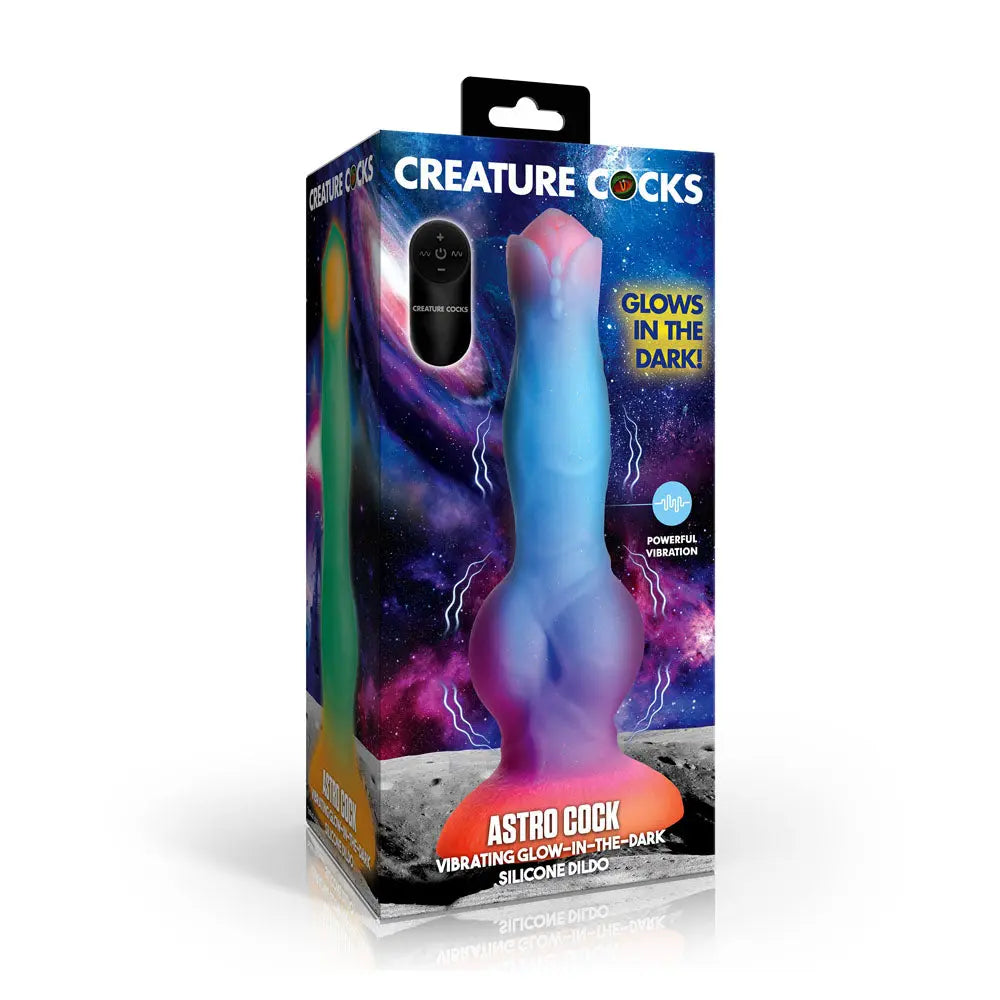 Creature Cocks Astro Cock - Glow In Dark 20.6 cm Vibrating Fantasy Dildo with Remote XR Brands Discreet Intimate Essentials.