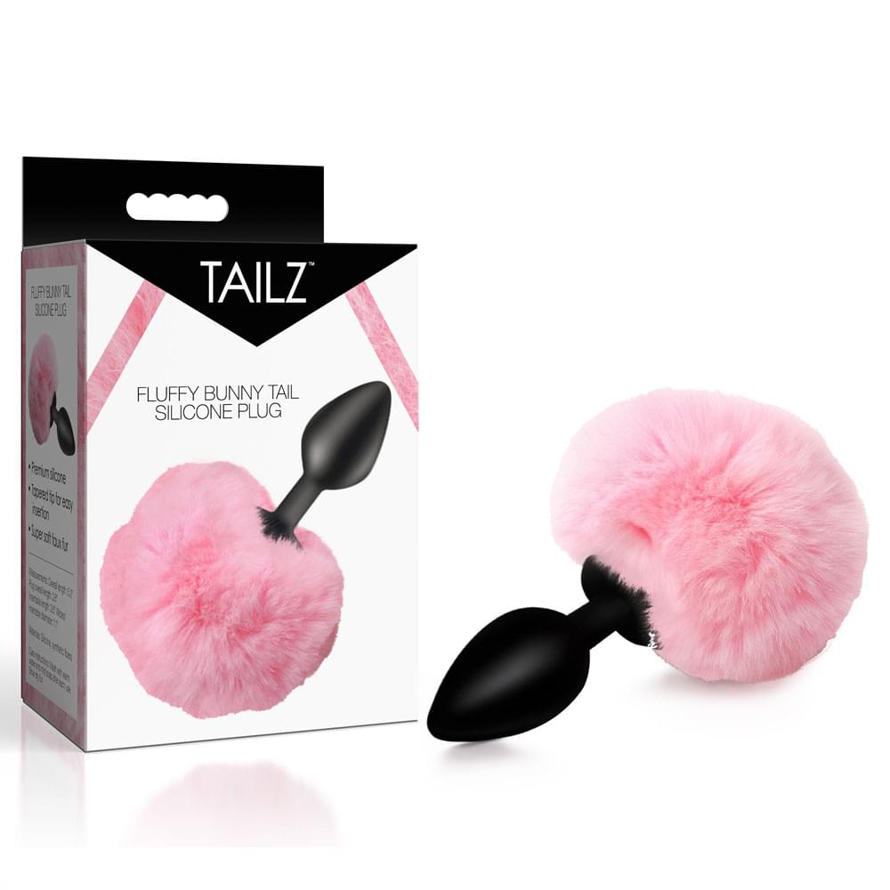 Tailz Fluffy Bunny Tail Silicone Plug -  - Black Butt Plug with  Bunny Tail