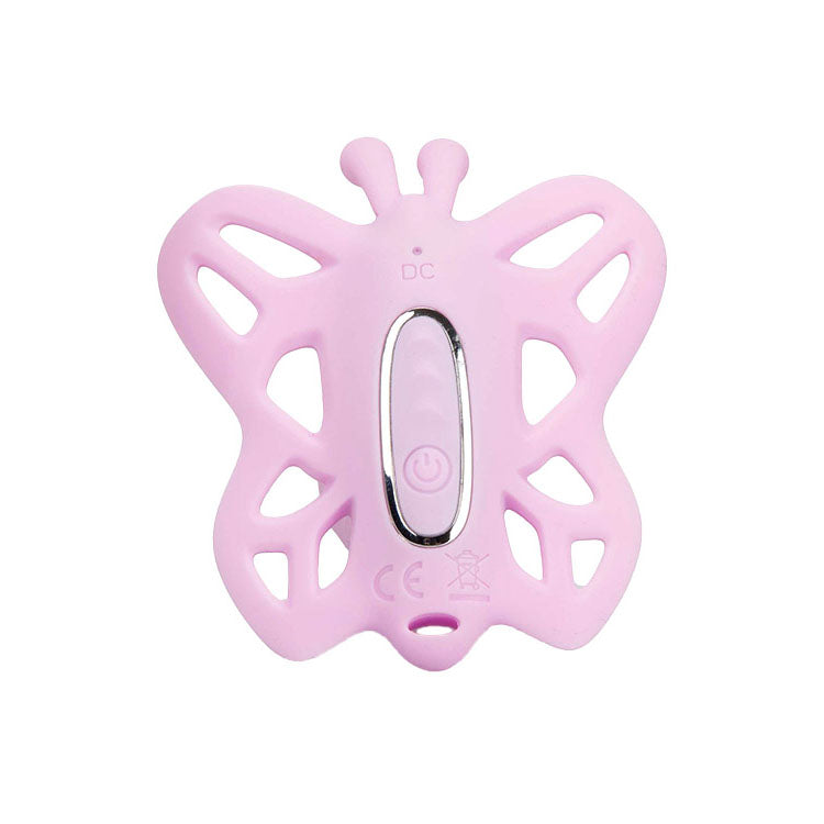 Adam & Eve VENUS G-SPOT BUTTERFLY - USB Rechargeable Wearable Butterfly Vibrator with Remote in pink, featuring a button control.