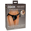 King Cock Elite Beginner's Body Dock Strap-On Harness - Black Adjustable Strap-On Harness (No probe included) packaging.