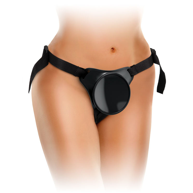 King Cock Elite Beginner's Body Dock Strap-On Harness - Black Adjustable Strap-On Harness (No probe included) on model.