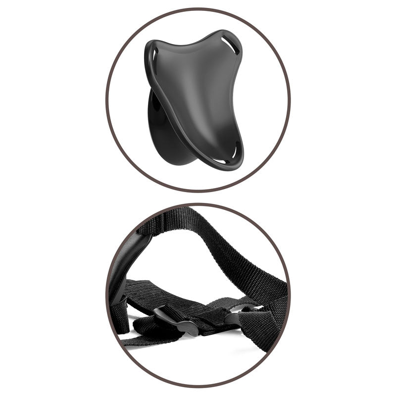 King Cock Elite Beginner's Body Dock Strap-On Harness - Black Adjustable Strap-On Harness (No probe included) parts close-up.