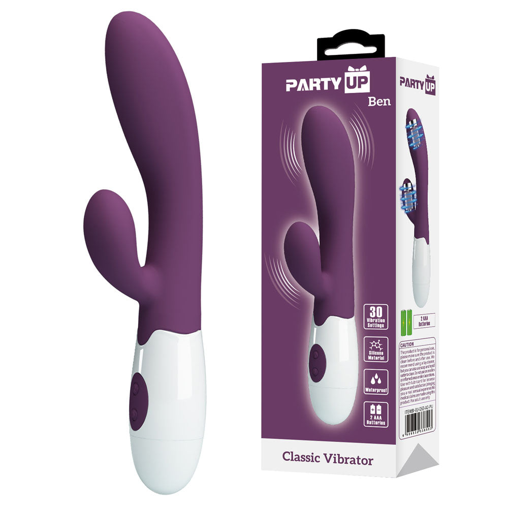 Party Up BEN Classic Vibe -  -  20 cm Rabbit Vibrator with dual motors, 30 functions and waterproof silicone design.