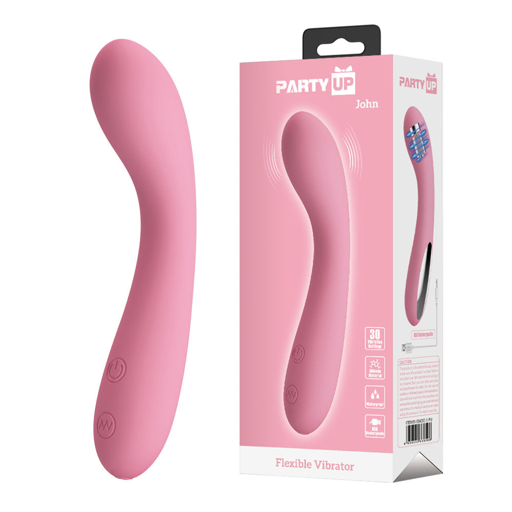 Party Up JOHN Flexible Vibe -  -  16 cm USB Rechargeable Vibrator with ergonomic design and 30 functions.