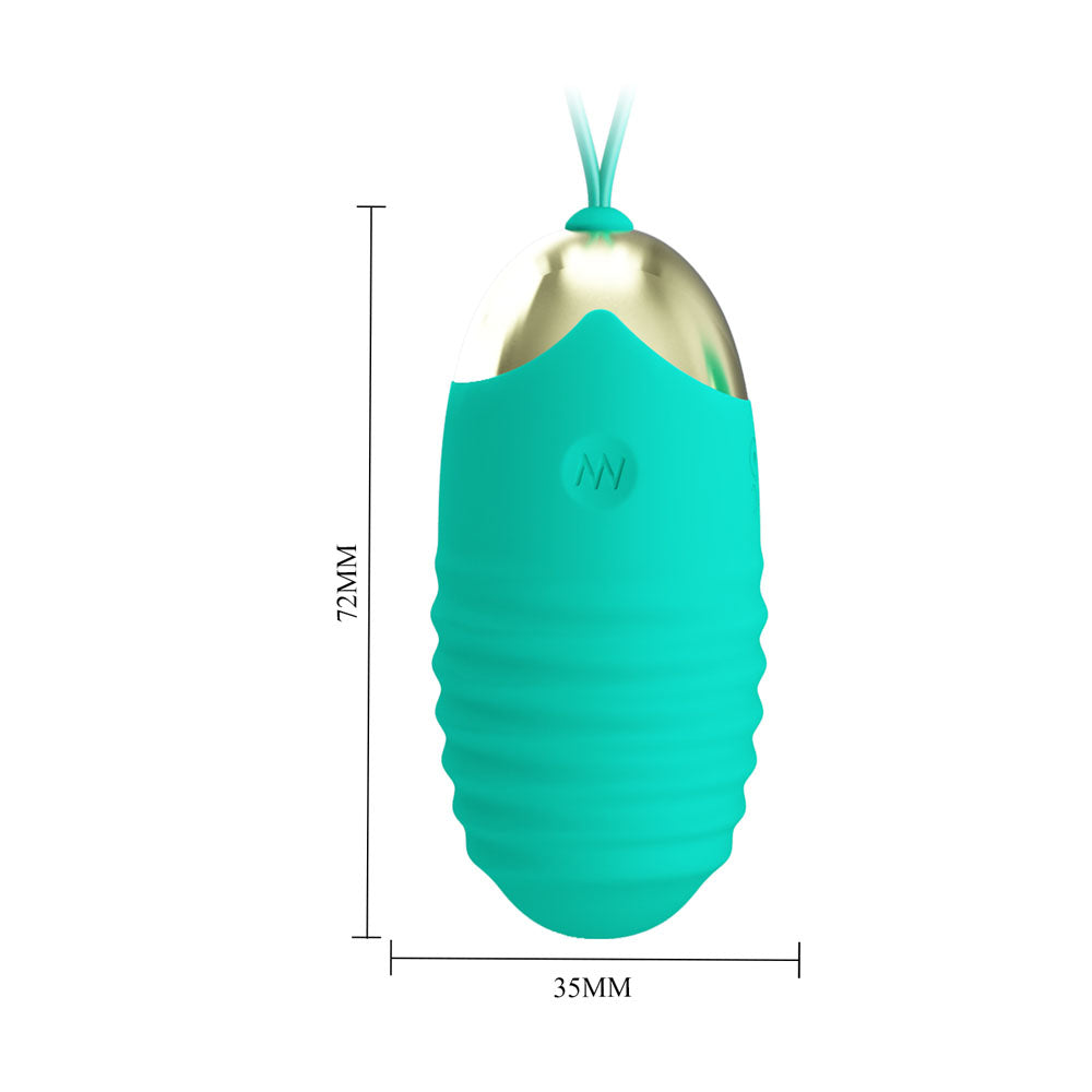 Party Up IAN Remote Egg - Teal - Teal USB Rechargeable Vibrating Egg with Wireless Remote dimensions and design.