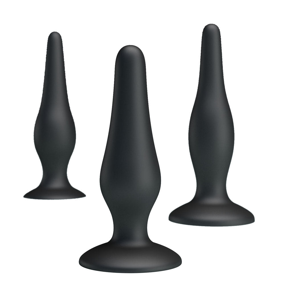 Party Up JERRY Butt Plug Set - Butt Plugs - Set of 3 Sizes featuring sleek black silicone design.