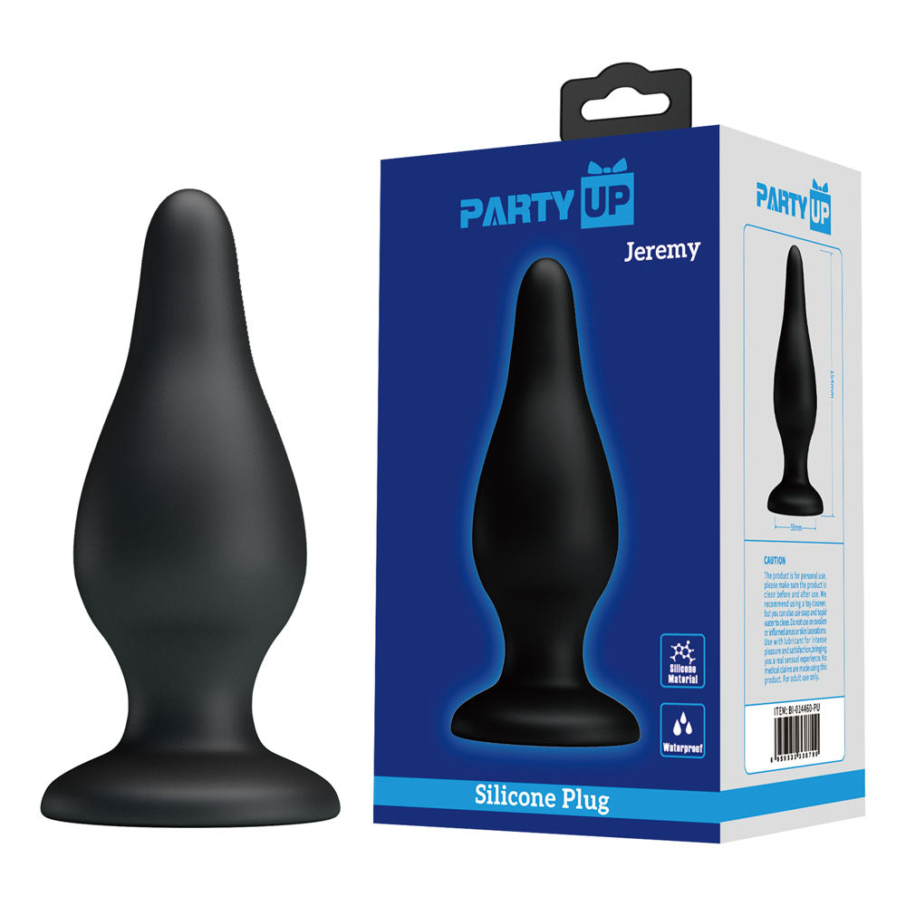 Party Up JEREMY Butt Plug - 15.4 cm Butt Plug in sleek black silicone packaging, ideal for intimate enjoyment.
