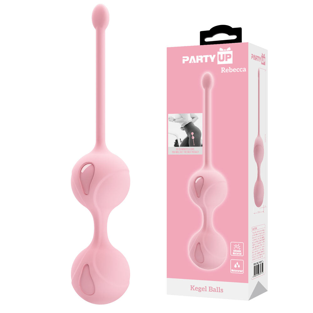 Party Up REBECCA Kegel Balls -  -  Kegel Balls in pink silicone with packaging, ideal for intimate essentials for her.
